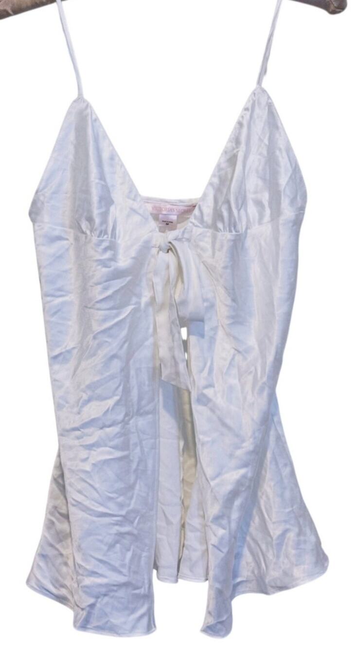 Victoria’s Secret 90s Silk Babydoll Tie Front Slip Dress Medium White Lingerie